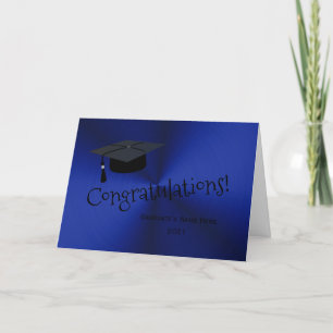 Modern Gold Blue Cap Congratulations Graduation Card