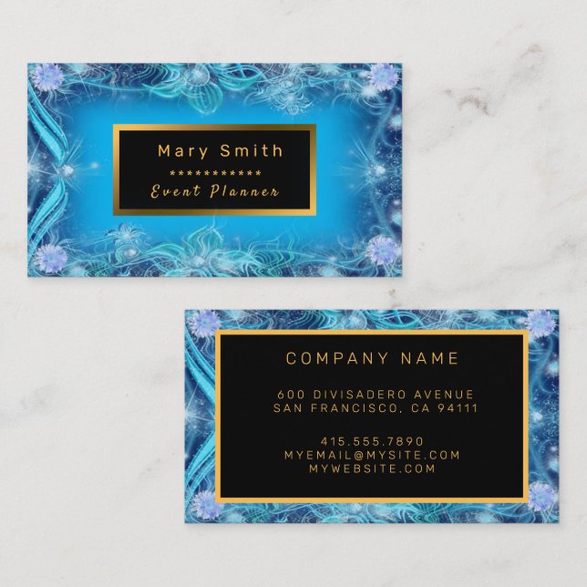 Modern Gold Blue Diamond Add Your Text Business Card (Front/Back)