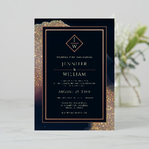 Modern Gold Blue Formal Classic Initial Elegant