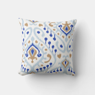 Modern gold blue girly ikat tribal pattern cushion