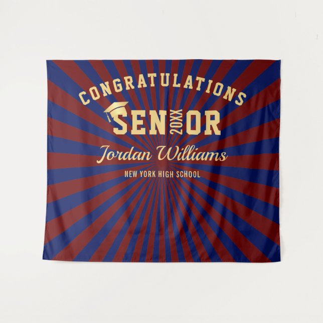 Modern Gold Blue Graduation Photo Booth Backdrop Tapestry (Front (Horizontal))