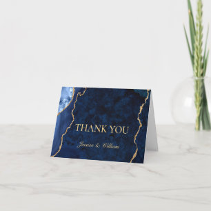 Modern Gold Blue Marble Agate Thank You Card