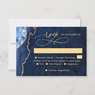 Modern Gold Blue Marble Agate Wedding RSVP Card