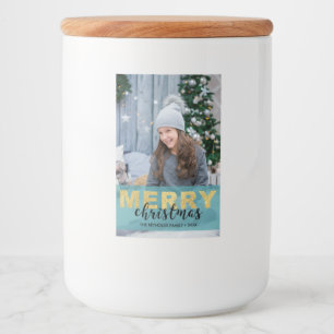 Modern Gold Blue Merry Christmas Photo Food Label