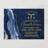 Modern Gold Blue RN Graduation Party Invitation