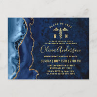 Modern Gold Blue RN Graduation Party Invitation