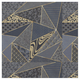 Modern Gold Blue Triangles Geometric pattern Fabric