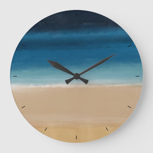 Modern Gold Blue Watercolor Abstract Painting Large Clock (Front)