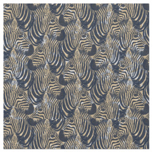 Modern Gold Blue Zebras Print Pattern Fabric