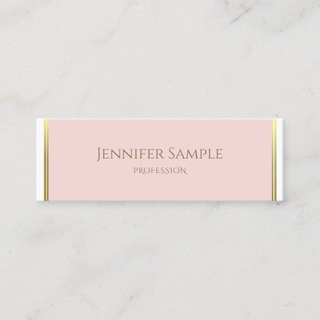 Modern Gold Blush Pink White Luxury Template Chic Mini Business Card (Front)