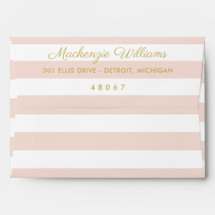 Modern Gold Blush Stripe Calligraphy Wedding Envelope
