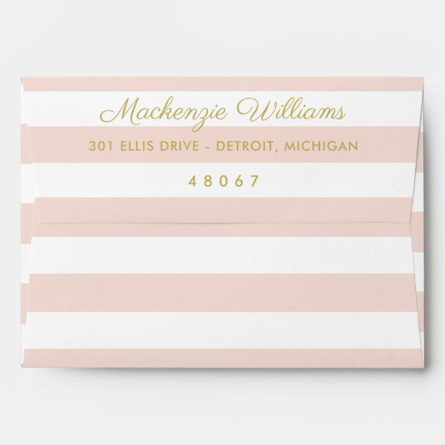 Modern Gold Blush Stripe Calligraphy Wedding Envelope (Back (Top Flap))