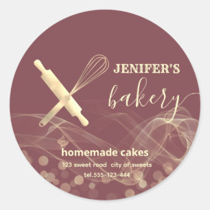 Modern gold bokeh baked goods bakery classic round sticker