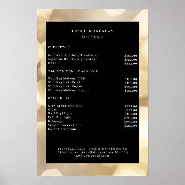 Modern Gold Bokeh Price List Poster (Front)