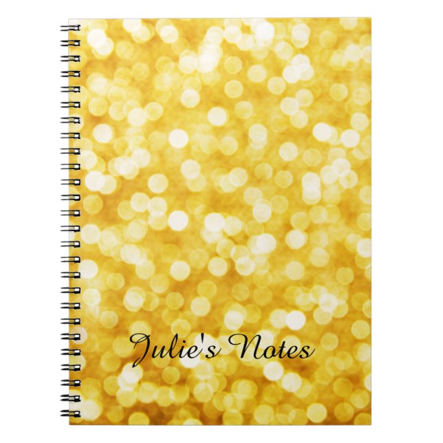 Modern Gold Bokeh Spiral Photo Notebook (Front)