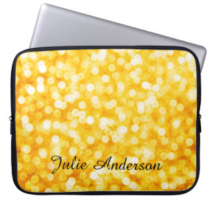 Modern Gold Bokeh with Custom Name Laptop Sleeve