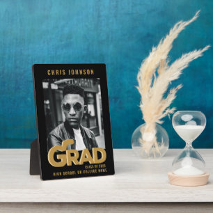 Modern Gold Bold Typography Graduation Photo Plaque