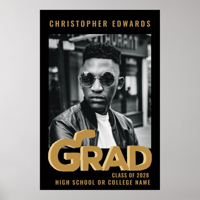 Modern Gold Bold Typography Minimal Graduation Poster (Front)