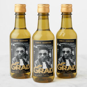 Modern Gold Bold Typography Photo Graduation Party Wine Label