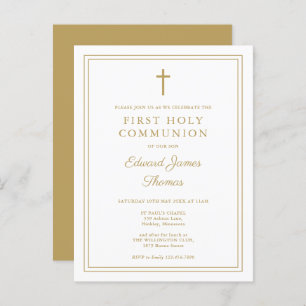 Modern Gold Border First Holy Communion Invitation Postcard