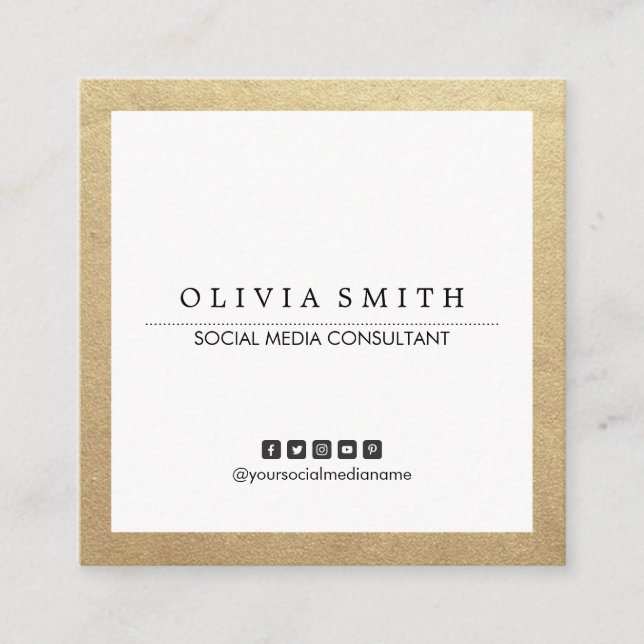 Modern Gold Border Multi-purpose Social Media Square Business Card (Front)