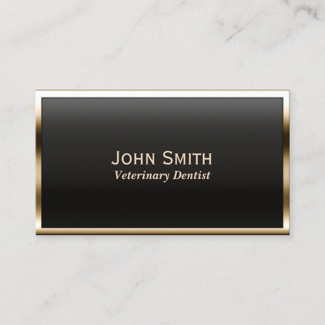 Modern Gold Border Veterinary Dentist Business Card (Front)