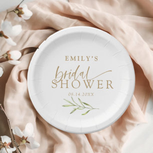 Modern Gold & Botanical Bridal Shower Paper Plate