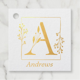Modern Gold Botanical Letter A Favour Tags