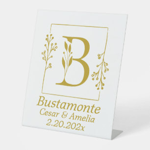 Modern Gold Botanical Letter B   Pedestal Sign