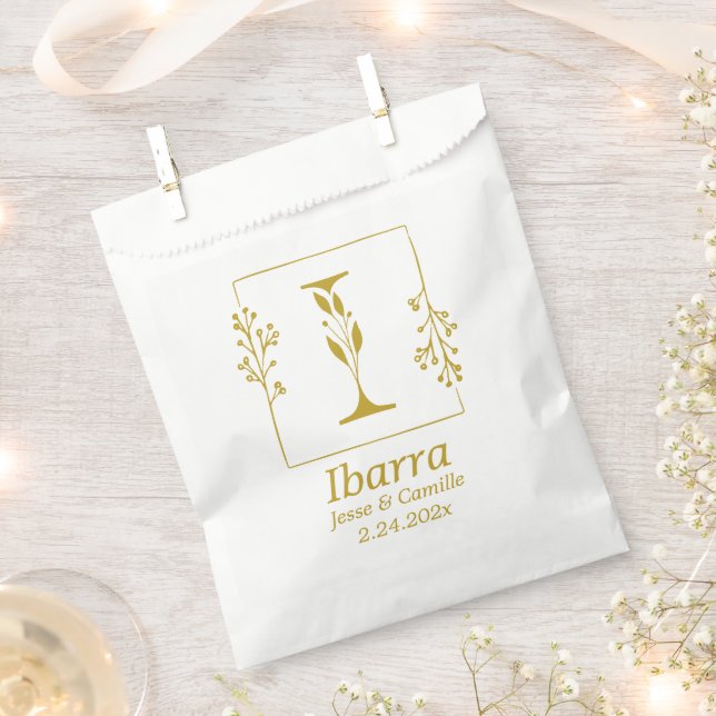 Modern Gold Botanical Letter I  Personalised  Favour Bags (Clipped)