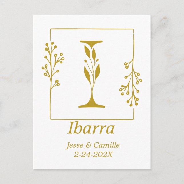 Modern Gold Botanical Letter I  Personalised  Postcard (Front)