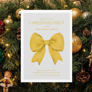 Modern Gold Bow Christmas Holiday Party  Invitation