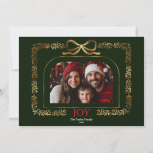 Modern Gold Bow Joy Christmas Ribbon Photo Frame Invitation