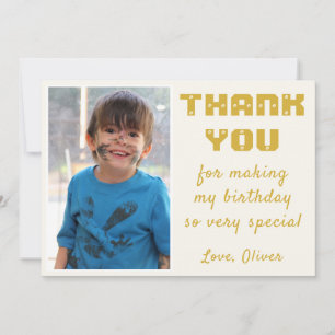 Modern Gold Boy Photo Kids Birthday Party Thank You Card