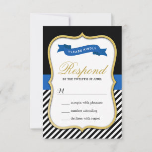 Modern Gold Bracket Frame Black White Stripes RSVP Card