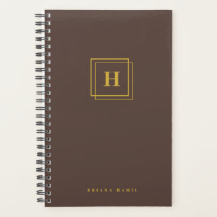 Modern Gold Brown Monogram Name Organiser Planner