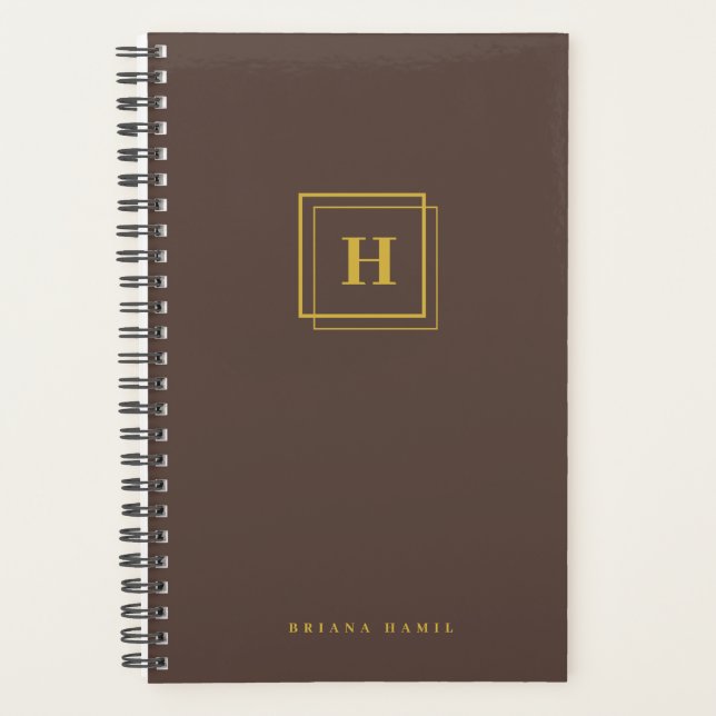 Modern Gold Brown Monogram Name Organiser Planner (Front)