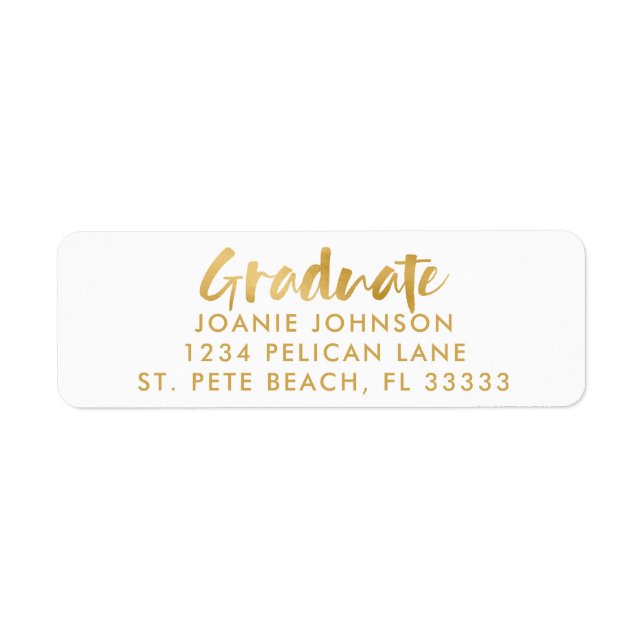 Modern Gold Brush Script Graduate Return Address (Front)