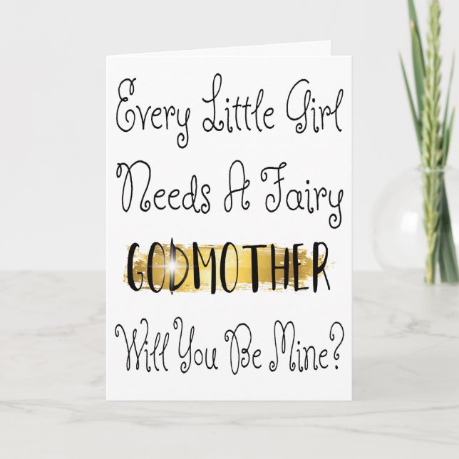 Modern Gold Brush Stroke Godmother Photo Proposal Card (Front)