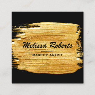Modern Gold Brush Stroke Make Up Artist Square Business Card