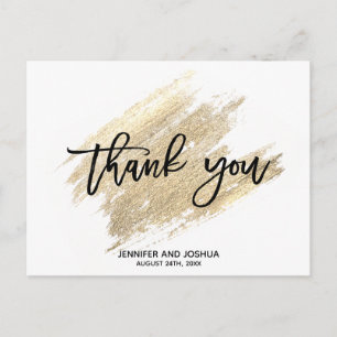 Modern Gold Brush Stroke Wedding Thank You PHOTO Postcard