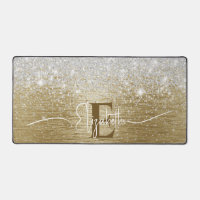 Modern Gold Brushed Metal Silver Glitter Monogram