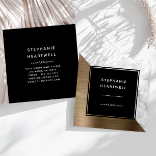 Modern Gold Brushed Metal White Marble Black Square Business Card