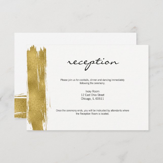 Modern Gold Brushstroke Wedding Reception Card (Front/Back)