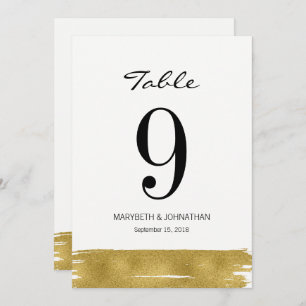 Modern Gold Brushstroke Wedding Table Number Card