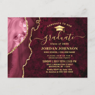 Modern Gold Burgundy Graduation Party Invitation Postcard