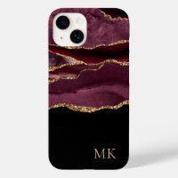Modern Gold & Burgundy Marble Agate Monogram