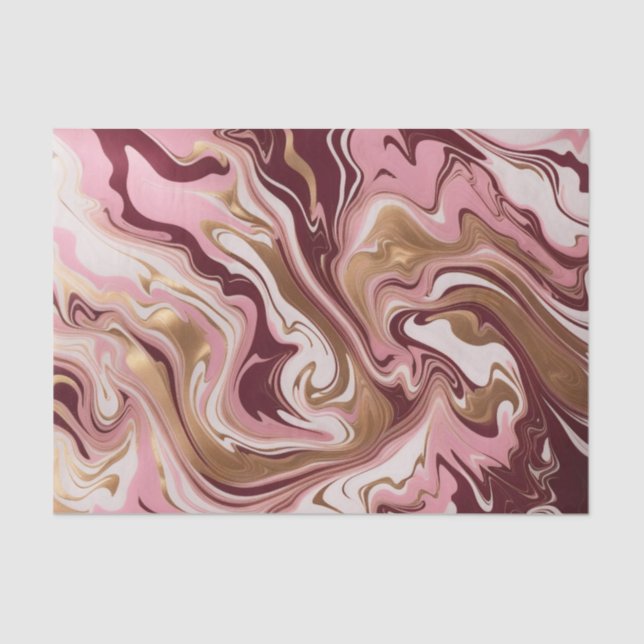 Modern Gold Burgundy Pink Marble Fluid Birthday Tissue Paper (Front)