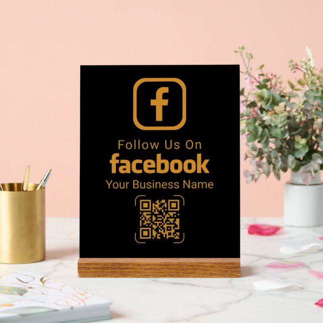 Modern Gold Business Facebook QR Code Acrylic Sign (Wedding)