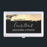 Modern Gold Business Foil Brush Stroke Business Card Holder<br><div class="desc">Gold and Black Foil Brush Stroke Trendy Consultant Minimalist Business Card Holder with white hand lettered elegant typography for the monogram. The Foil Brush Stroke Business Card Holder can be customised for any profession. If the profession or name text does not fit your needs,  please contact the designer.</div>